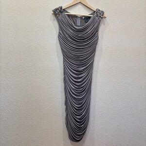 JS Boutique Ruched Bodycon Formal Cocktail Dress Size 6 Beaded & Sequined
